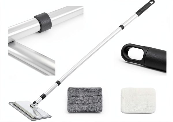 Baseboard Cleaner Tool with Handle, DELUX Baseboard Cleaner with Extendable Long Handle, 4 Reusable Cleaning Pads Wall Cleaner for Baseboards Cleaning, Ceiling, Wall, Floor, Shower Bathroom Kitchen-3