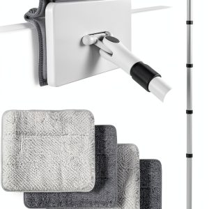 Baseboard Cleaner Tool with Handle, DELUX Baseboard Cleaner with Extendable Long Handle, 4 Reusable Cleaning Pads Wall Cleaner for Baseboards Cleaning, Ceiling, Wall, Floor, Shower Bathroom Kitchen-0