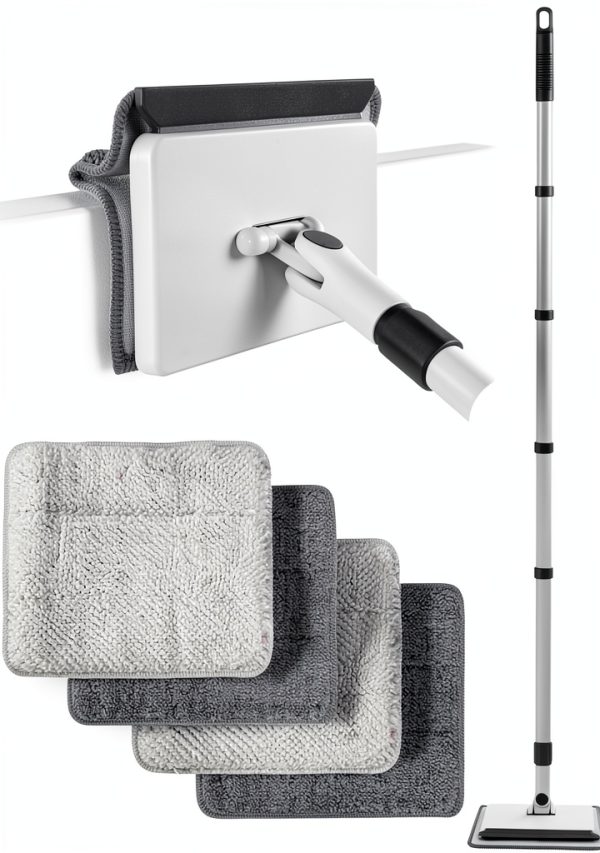 Baseboard Cleaner Tool with Handle, DELUX Baseboard Cleaner with Extendable Long Handle, 4 Reusable Cleaning Pads Wall Cleaner for Baseboards Cleaning, Ceiling, Wall, Floor, Shower Bathroom Kitchen-0